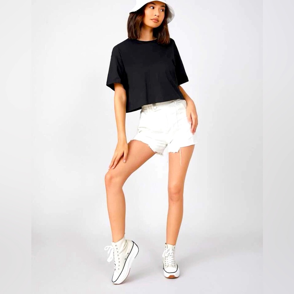 Cotton Drop Shoulder Solid Crop Tee